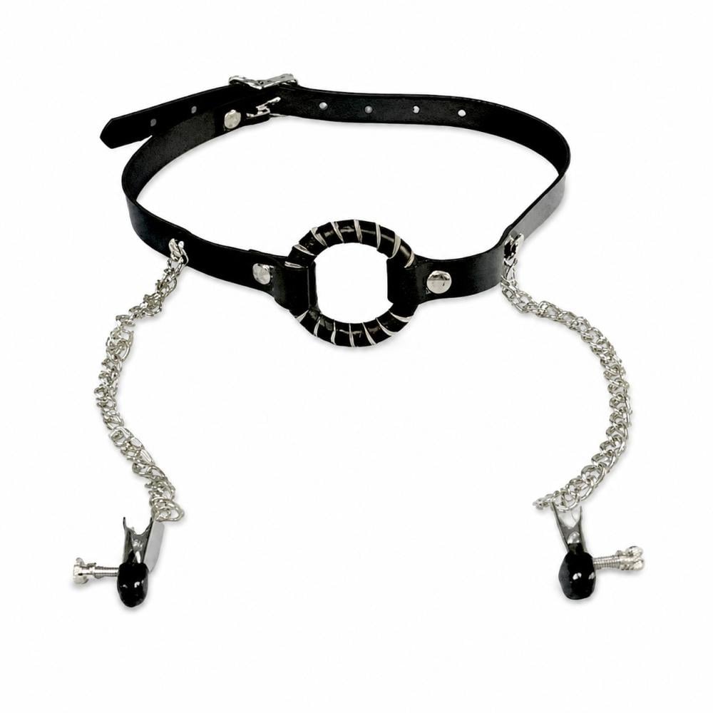 Зажимы для сосков Nipple Clamp Leather Gag с кляпом (36550440)