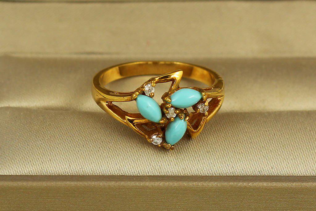 Кольцо звезда бирюза р. 19 Золотистый (29051873)