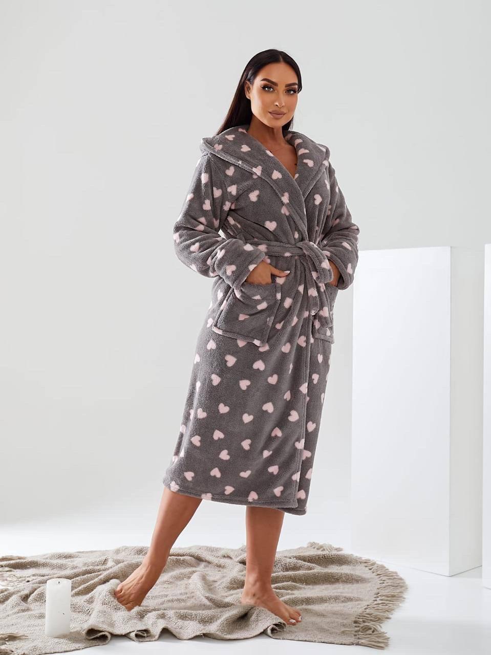 Халат женский с сердечками махровый L-XL (Х-0004L-XL) - фото 3