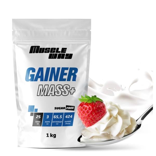 Гейнер для набору маси MuscleWay GAINER MASS+ без цукру вуглеводно-білковий 1 кг Крем-вершки (21-125-g-mw-rs1.2)