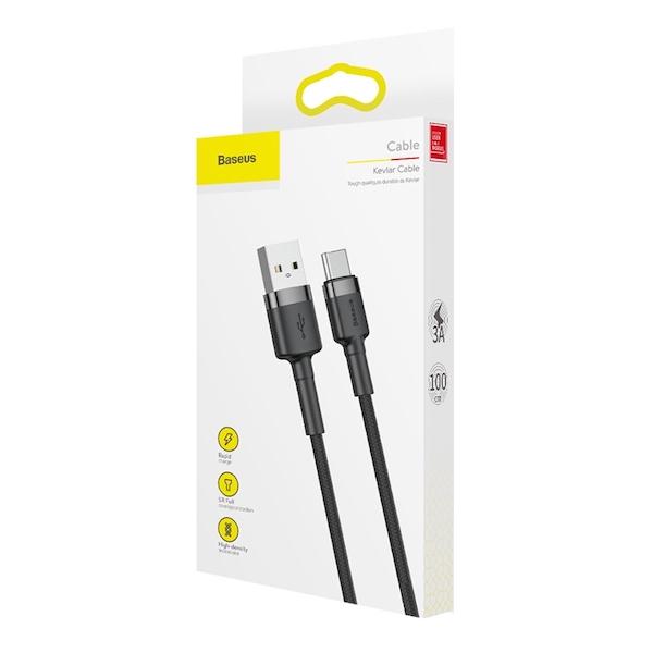 Кабель Baseus Cafule USB - Type-C 3 A 1м Black (CATKLF-BG1) - фото 4