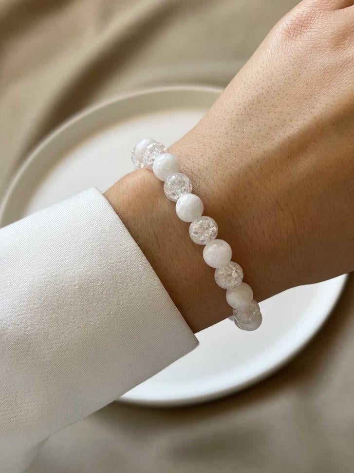 Браслет з натурального каміння нефрит/кришталь (4902)