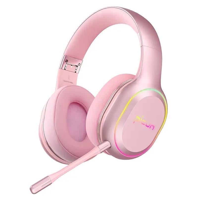 Наушники беспроводные игровые Picun P80X RGB с микрофоном Pink (3_04793)