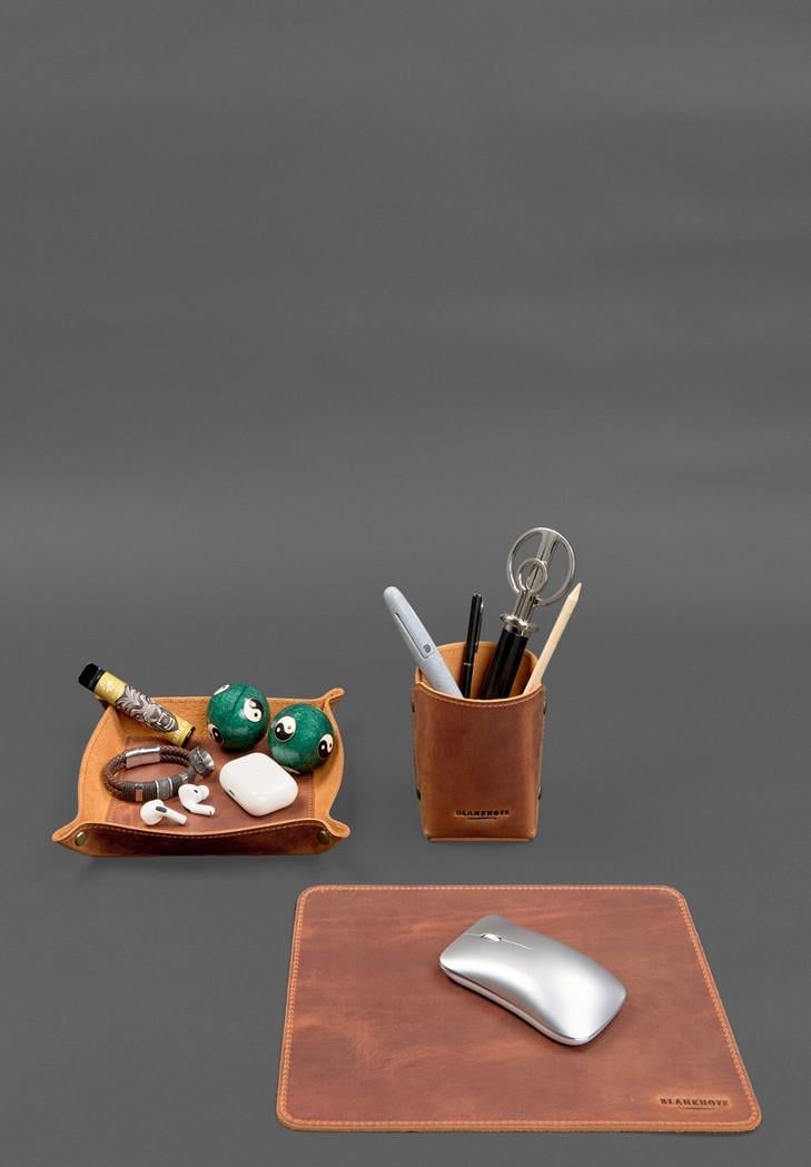 Набор кожаный настольный 1.3 Crazy Horse с эффектом Pull Up Светло-коричневый (A-028767)