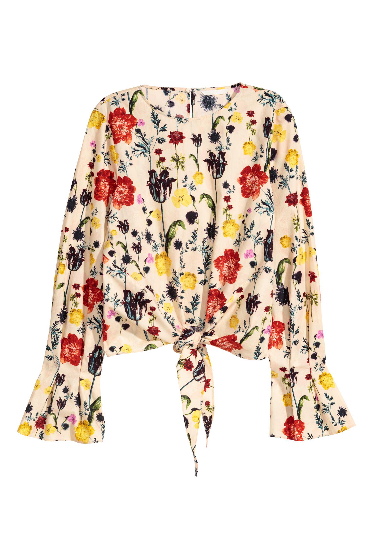 Блуза H&M Цветочки р. 32 Бежевый (11115844837)