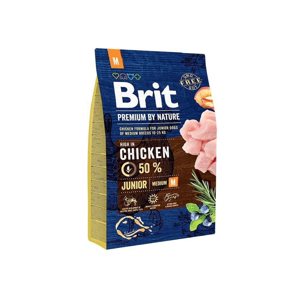 Корм сухой Brit Premium Dog Junior M для щенков и молодых собак средних пород от 1 до 12 месяцев весом 10-25 кг с курицей (8595602526321)