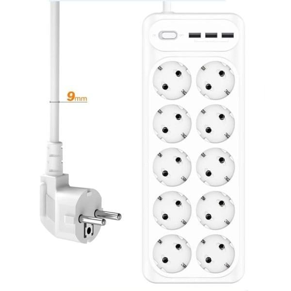 Подовжувач мережевий XO WL07 10 розетки/3USB/3,1A 10 розеток та 3 USB Білий - фото 5