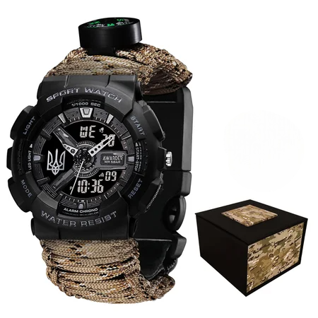 Наручные часы Awarder 005 Трезубец серебро с парокордовым ремешком Desert Camo/Black (380)