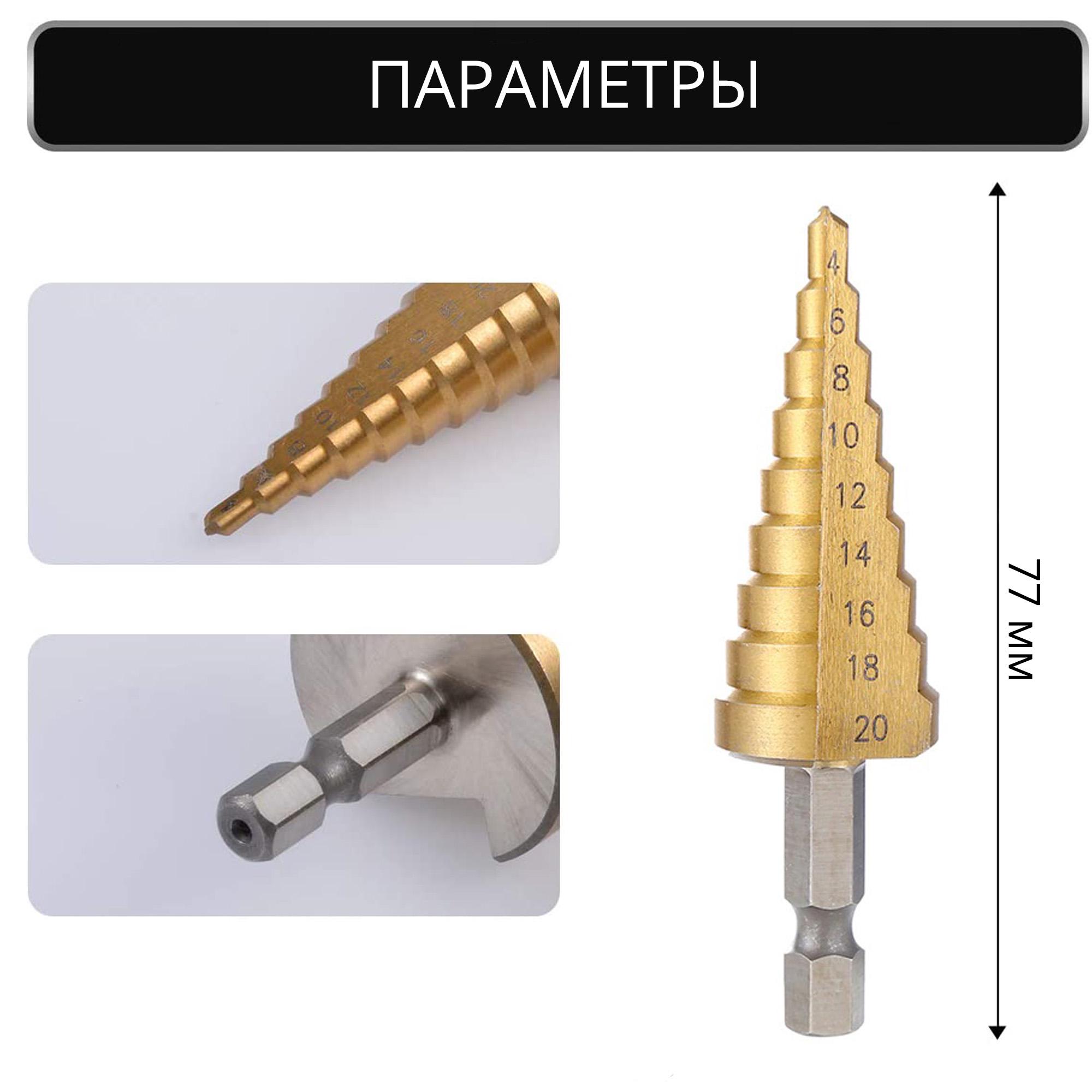 Свердло східчасте по металу Ubertool 4-20 мм з титановим покриттям Золотий - фото 5