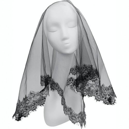 Фата Готическая с серебристым кружевом SETA Decor 21-553BLK-SL