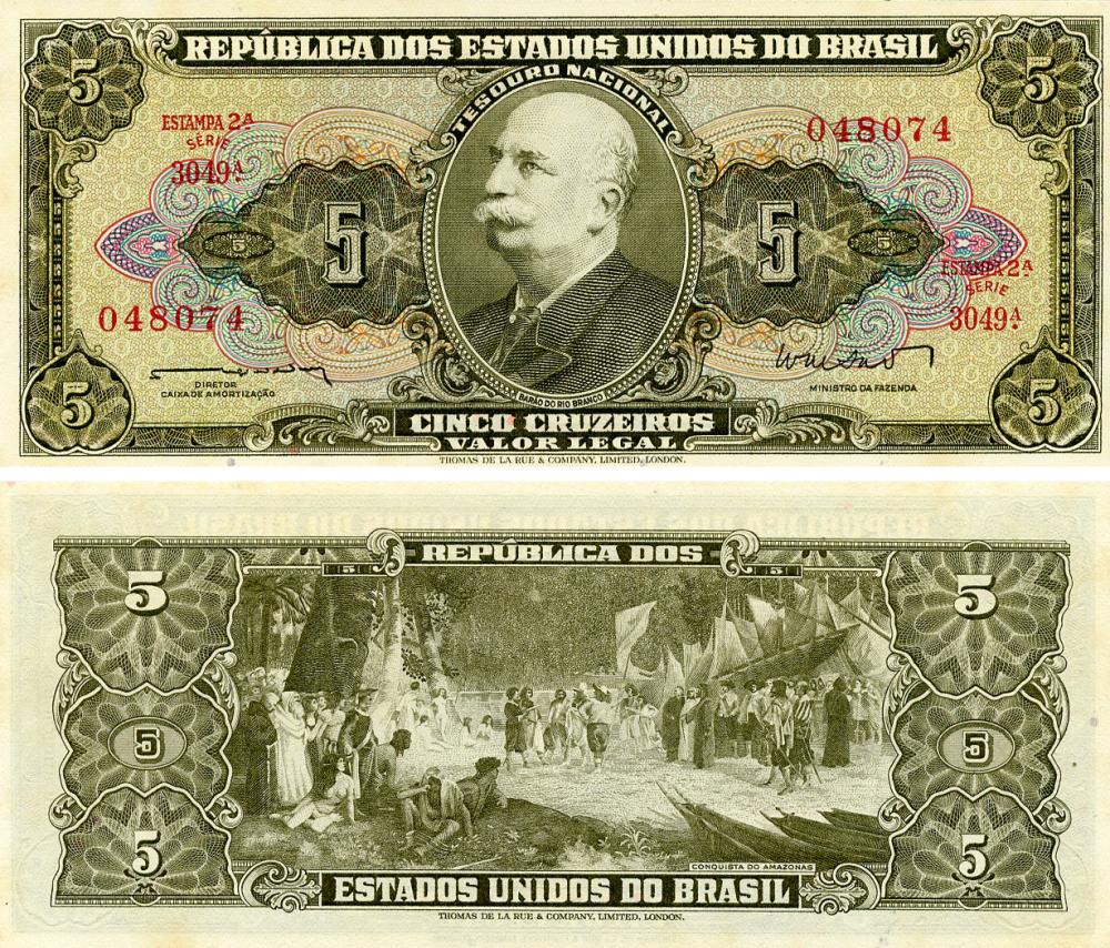 Колекційна банкнота Бразилія 5 крузейро 1962 AU-UNC (P176a)