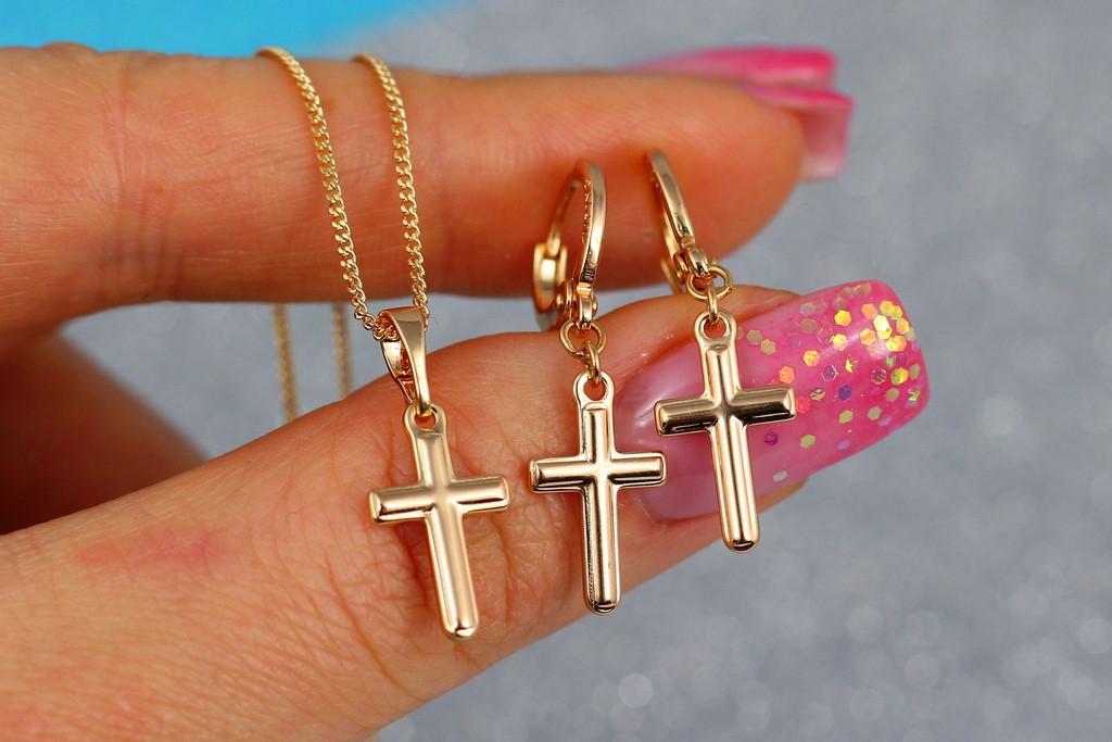Набор серьги с кулоном Xuping Jewelry подвески крестики с тиснением без цепи Золотистый