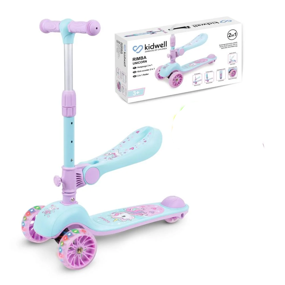 Самокат детский трехколесный Kidwell RIMBA с LED-подсветкой колес unicorn (PH00080)