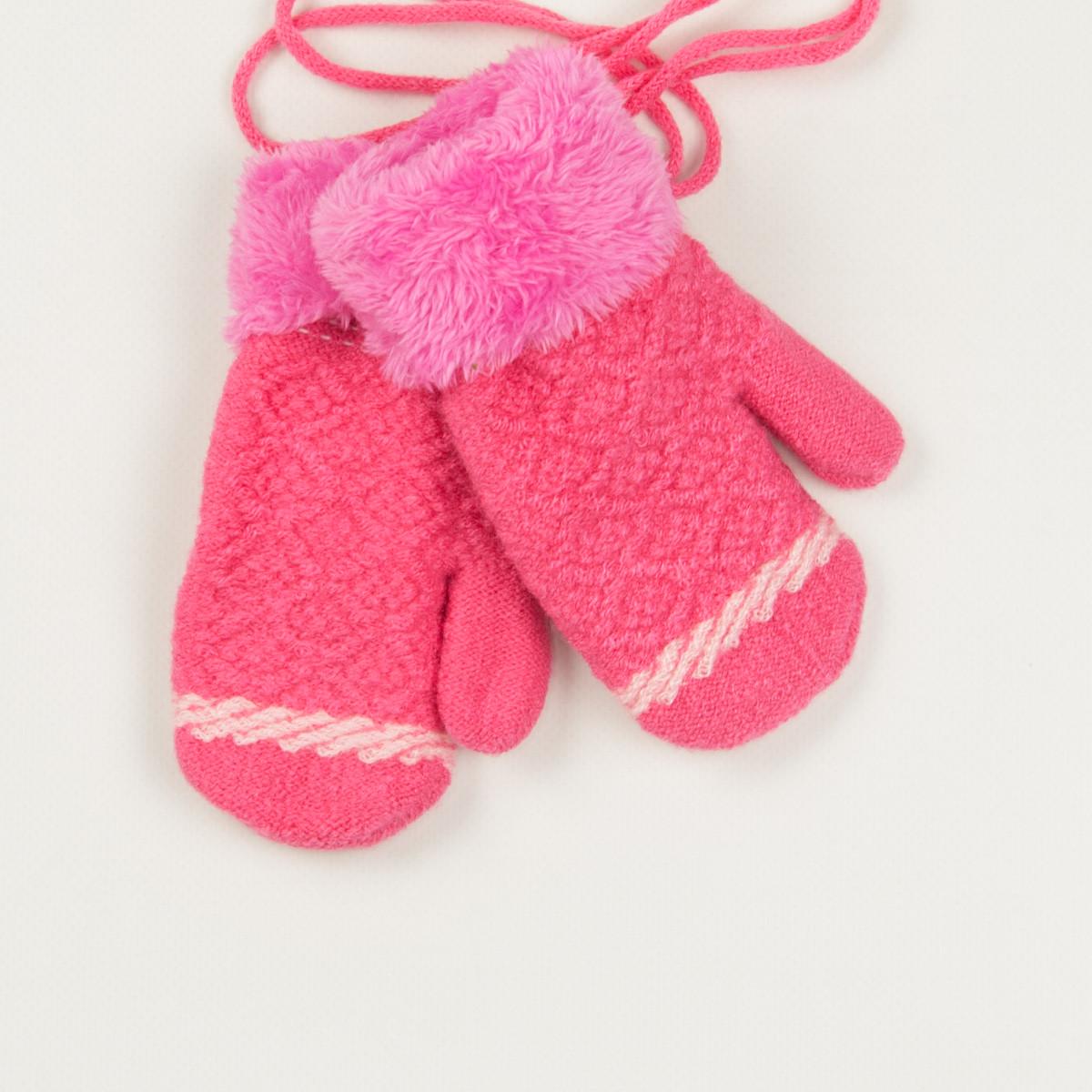 Детские варежки с меховой подкладкой для девочек на 2-3 года Малиновый (19-7-65 )