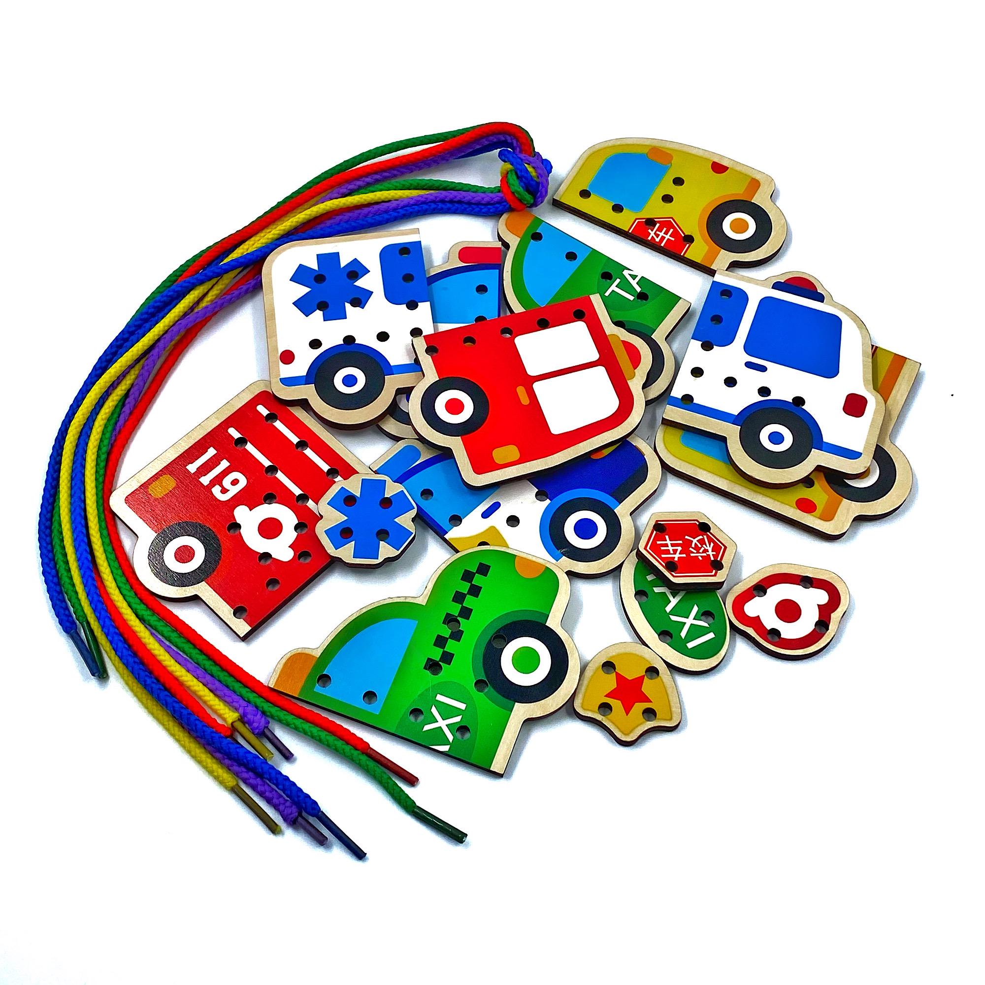 Іграшка шнурівка дерев'яна Tk Group Транспорт 15 см 5 шт. Різнокольоровий (110736)