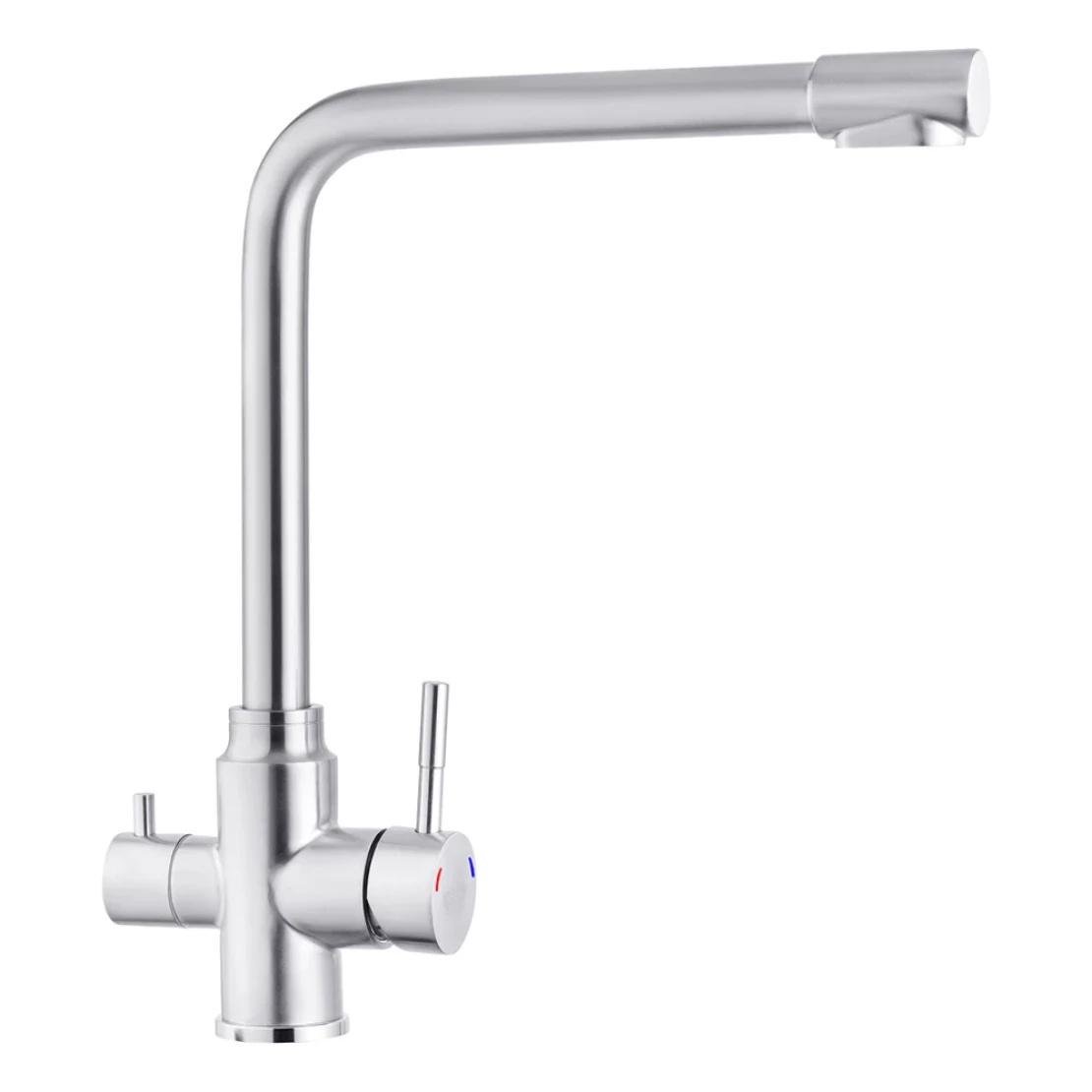 Смеситель кухонный Kroner KRP Edelstahl Klassisch ESG038 врезной с длинным изливом нержавеющая сталь (CV022992)