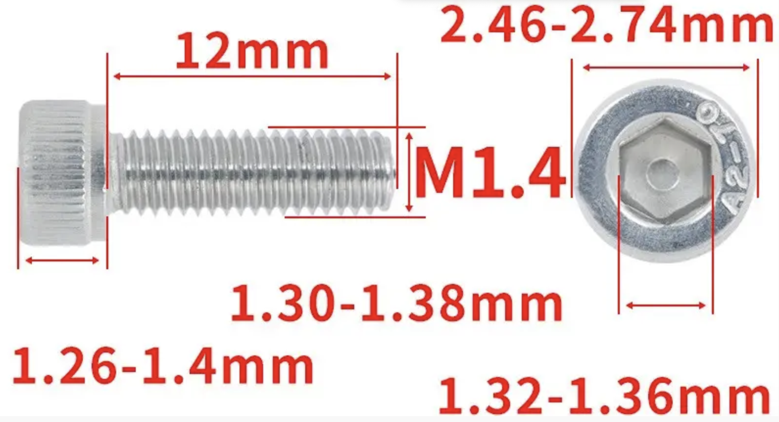 Винт с шестигранной головкой DIN912 M1,4x12 мм (DIN912_m14_12) - фото 2 Винт с шестигранной головкой DIN912 M1,4x12 мм (DIN912_m14_12) - фото 2