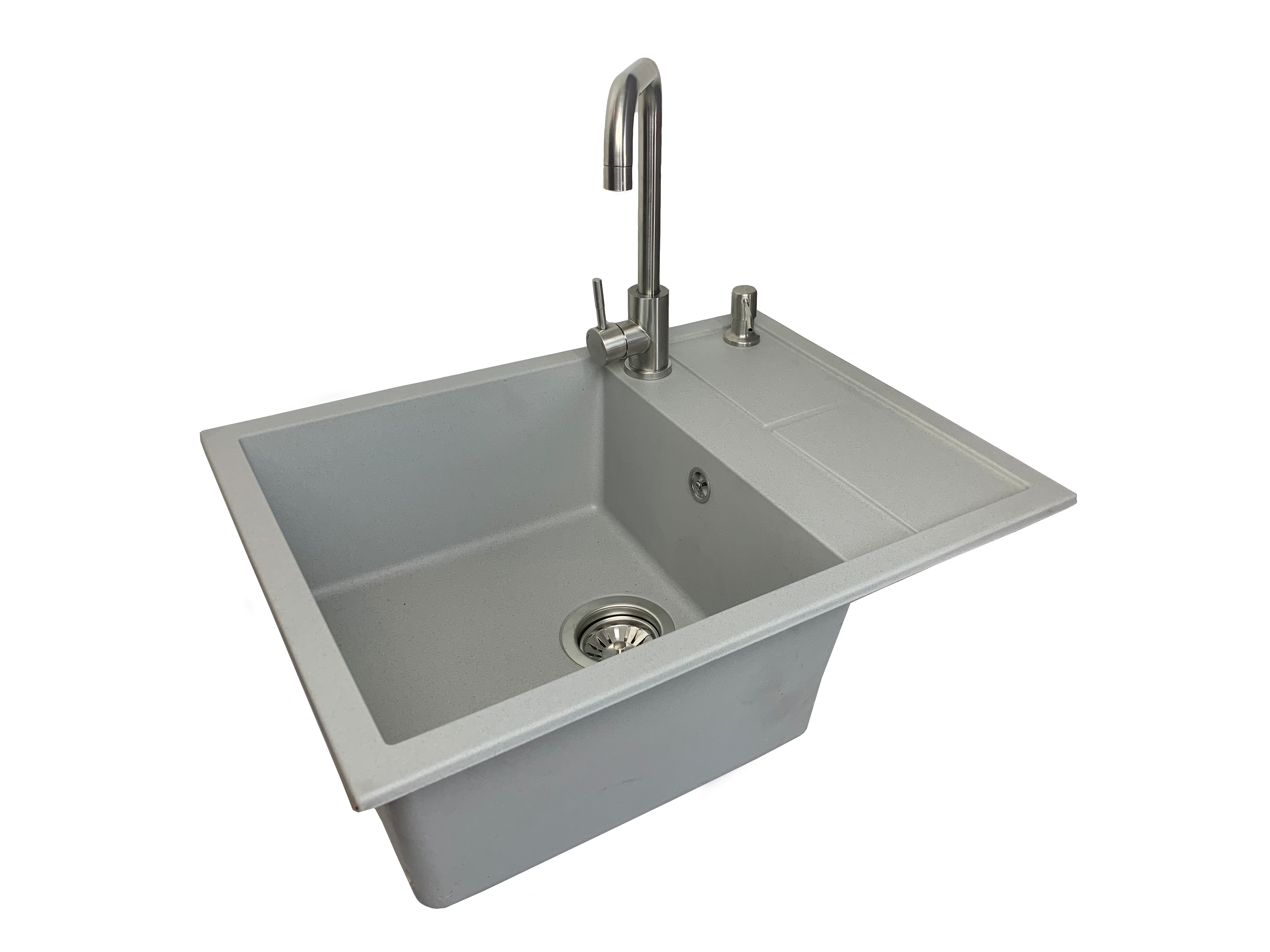 Мойка для кухни Vector Alia 65x50 см чаша слева/дозатор/смеситель/сифон Светло-серый (9328619a)