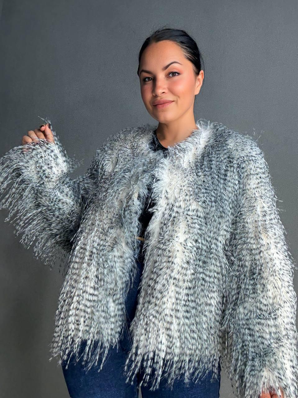 Шуба женская Fancy Matinee 111 искусственный мех перо короткая L Серый (4841) - фото 5