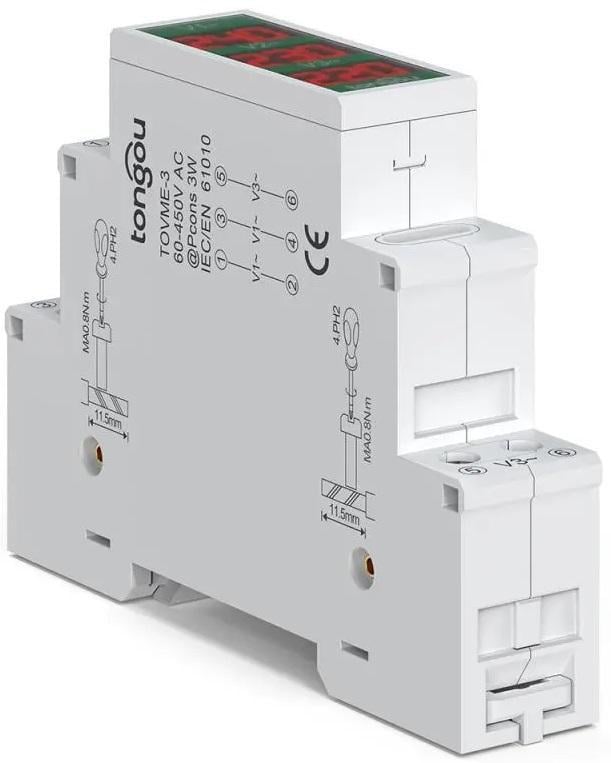 Вольтметр цифрофий Tongou TOVME-3R на DIN-рейку трифазний 60-450V AC50/60 Hz (24158649) - фото 4 Вольтметр цифрофий Tongou TOVME-3R на DIN-рейку трифазний 60-450V AC50/60 Hz (24158649) - фото 4