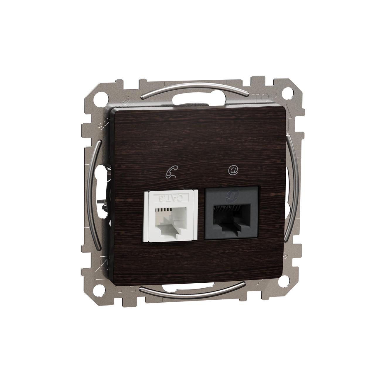 Розетка Schneider Electric Sedna Design&Elements 6UTP ABS-UV RJ45/RJ11 73х73х37 мм Венге (SDD181468)