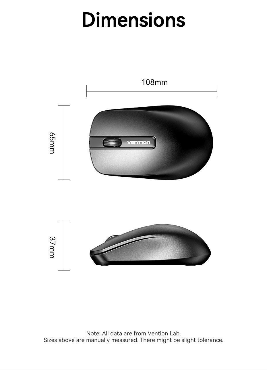 Миша комп'ютерна Vention 2.4G 1200DPI бездротова 3 кнопки USB-A Чорний (KTBB0) - фото 13 Миша комп'ютерна Vention 2.4G 1200DPI бездротова 3 кнопки USB-A Чорний (KTBB0) - фото 13