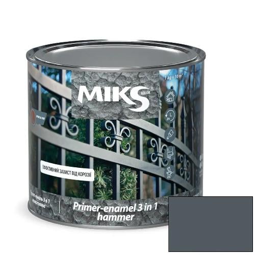 Грун-емаль 3в1 молоткова Miks color 0,65 кг Графітовий (2687630039) - фото 1 Грун-емаль 3в1 молоткова Miks color 0,65 кг Графітовий (2687630039) - фото 1