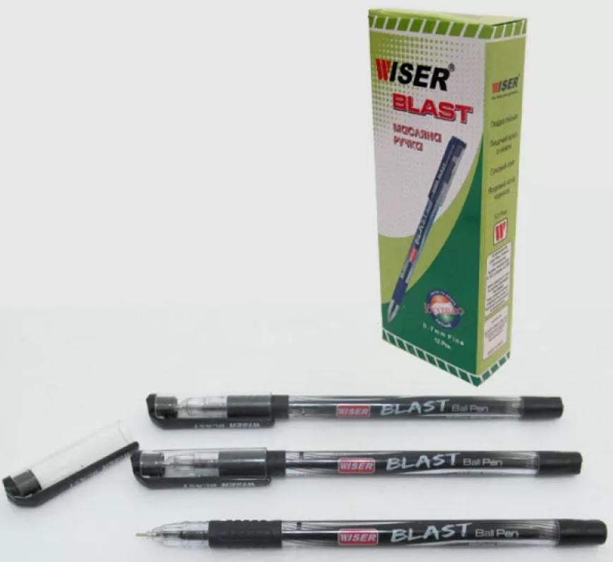 Ручка масляна wiser blast з грипом 0,7 мм 12 шт. в уп. Чорний (MTT-163862)