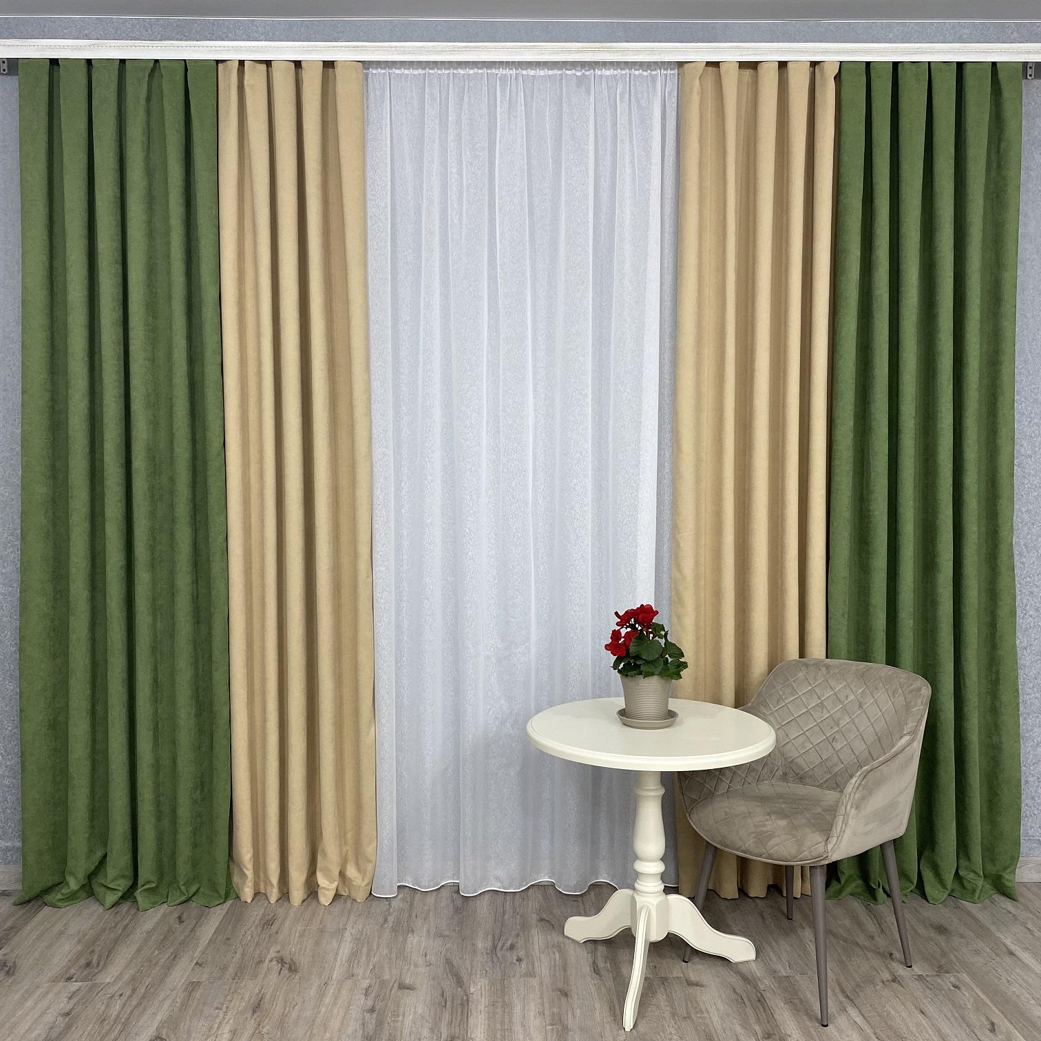 Шторы микровелюр TG Home Дуэт №450 1,50х2,70 м Зелено-бежевый (450-586/195)