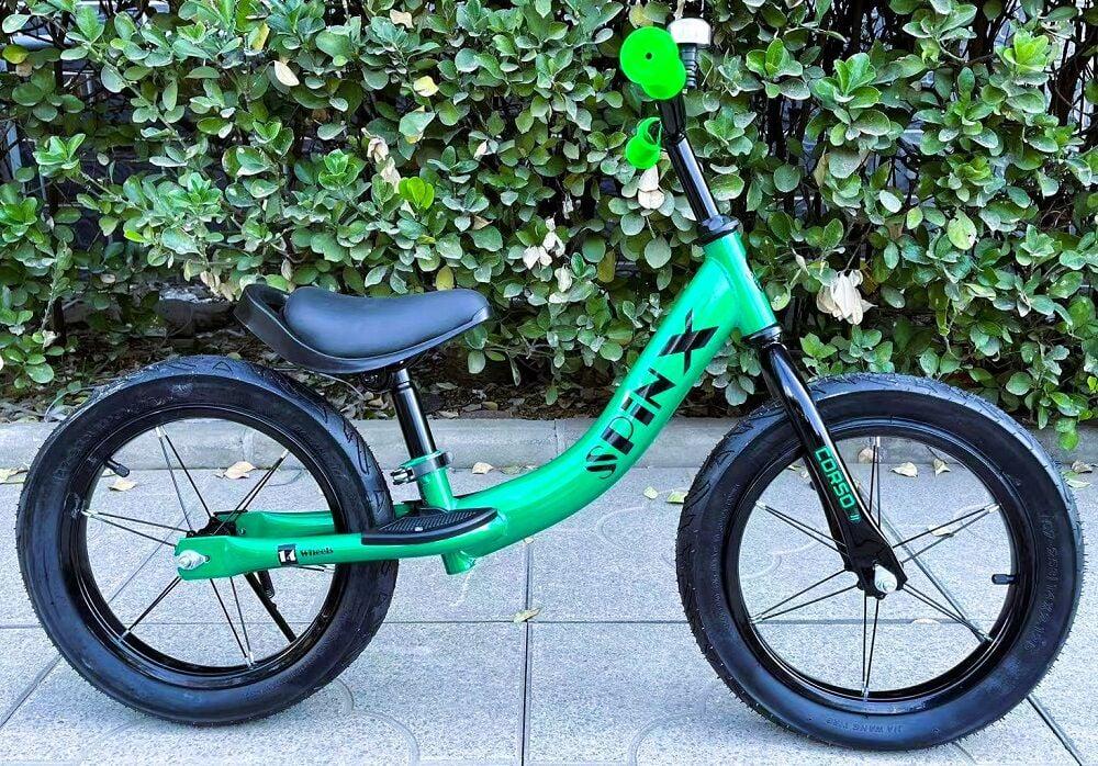 Беговел Corso Spin-X стальная рама надувные колеса 14" подножка/подставка для ног/колокольчик Зеленый (PX-415-63)
