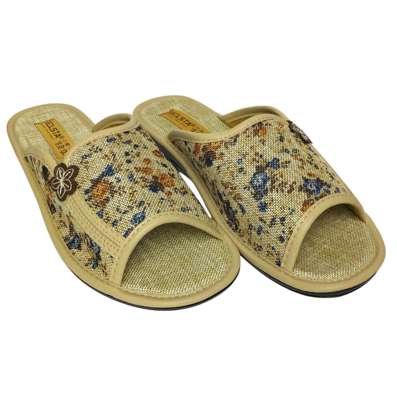 Тапочки женские открытые БЕЛСТА из текстиля с цветочным принтом 24,5 см р. 38 Бежевый (166-038)