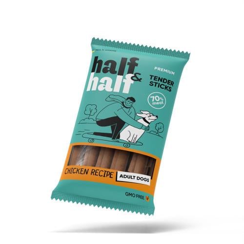 Ласощі для собак Half&Half у формі м'ясних паличок з куркою 100 г Ласощі для собак Half&Half у формі м'ясних паличок з куркою 100 г