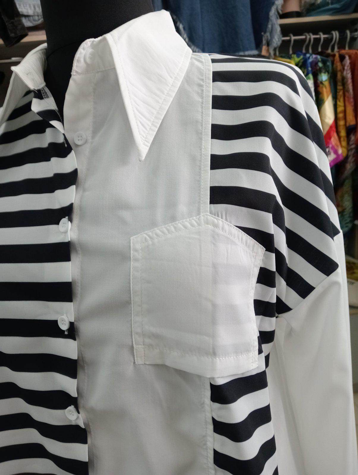 Блуза жіноча зі смугастими вставками та асиметричним низом ХL Чорно-білий (00199) - фото 3 Блуза жіноча зі смугастими вставками та асиметричним низом ХL Чорно-білий (00199) - фото 3