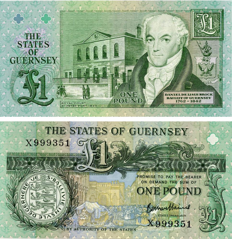 Коллекционная банкнота Гернси 1 фунт 2023 UNC P52d signature: B. Haines  prefix X-3 (Б17562)