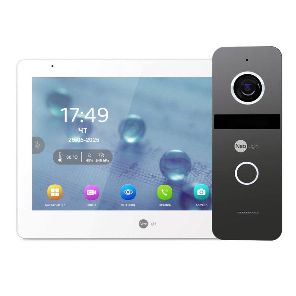 Комплект NeoLight MEZZO Hybrid IP KIT гібридний відеодомофон 10,1" з Wi-Fi 2 Мп відеопанель та PoE адаптер Graphite (301776)