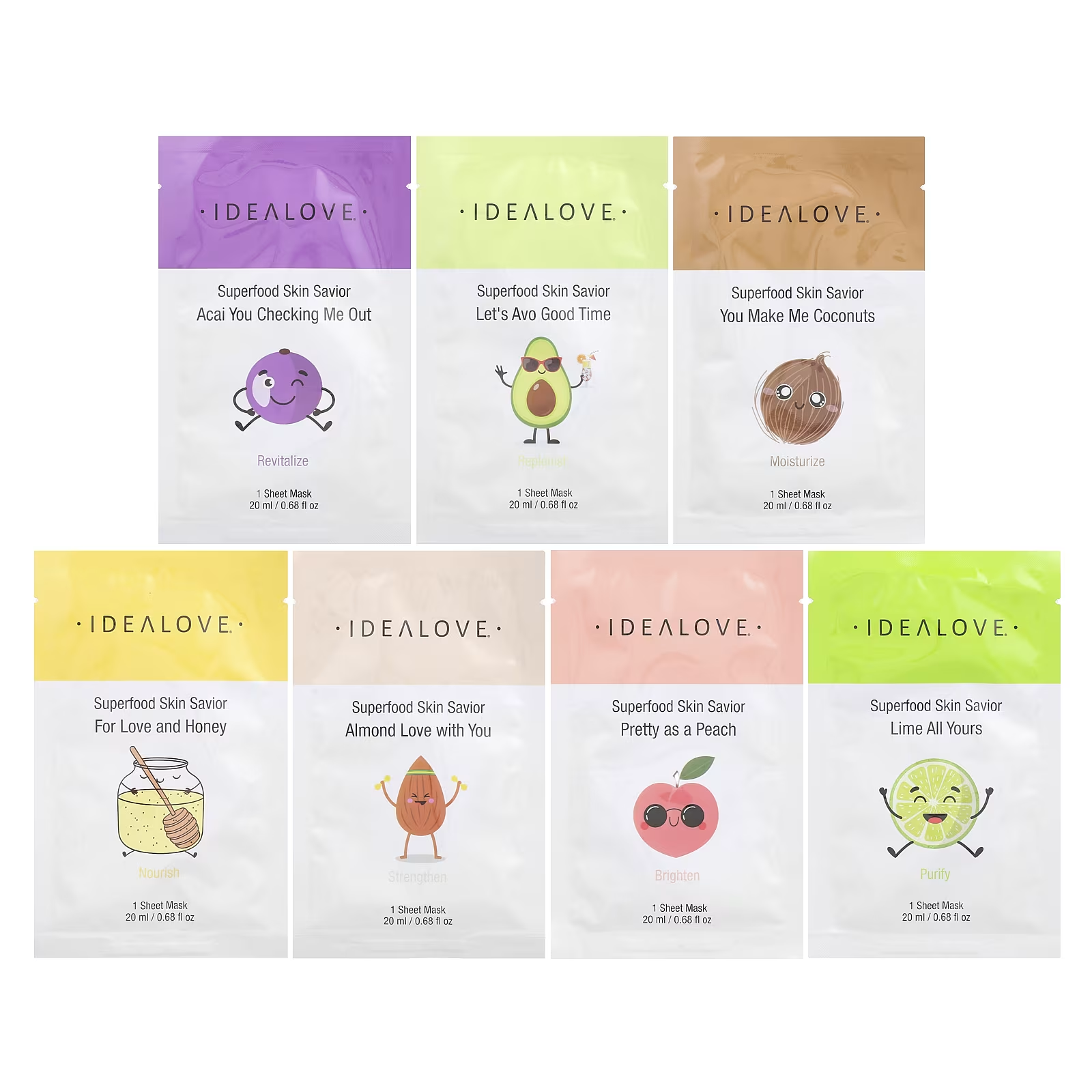 Набор масок Idealove Superfood Skin Savior тканевых 7 шт. по 20 мл Набор масок Idealove Superfood Skin Savior тканевых 7 шт. по 20 мл