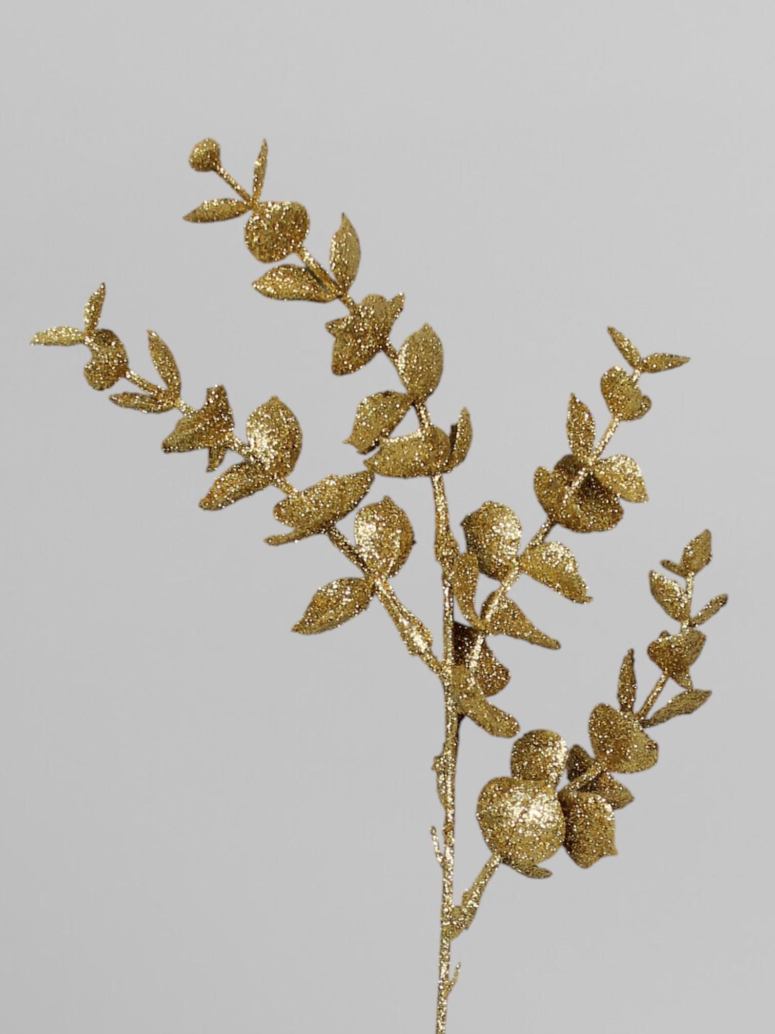 Гілка евкаліпта в блискітках 39 см Золотистий (Р03106)