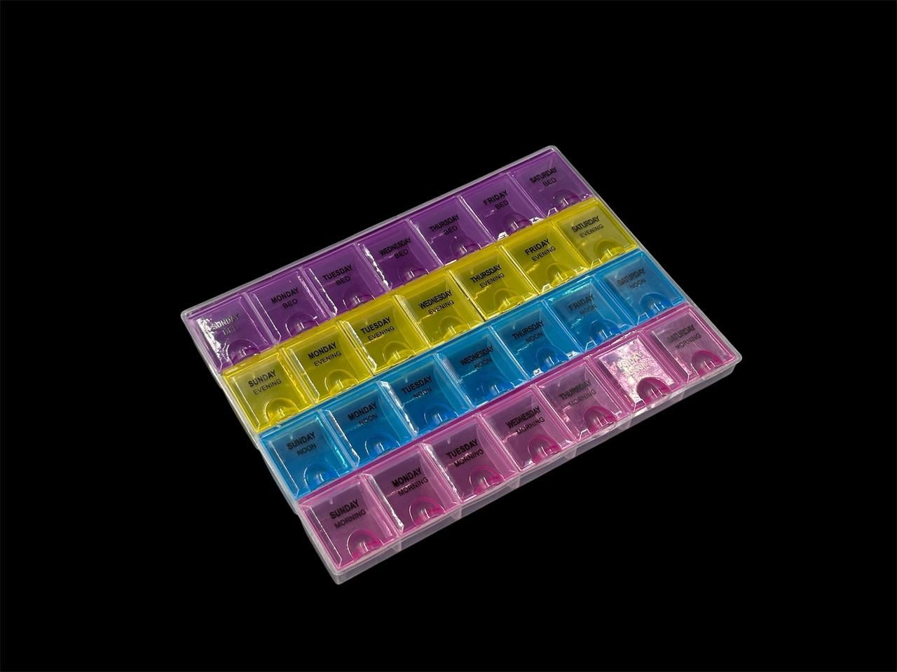 Органайзер пластиковый для таблеток на 28 отделений 21,5х16х2 см Разноцветный (BOX-61)