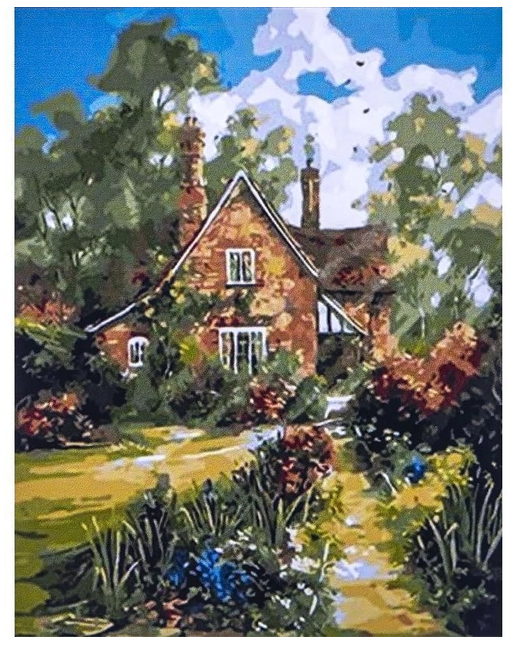 Алмазна мозаїка Будиночок у селі на полотні з підрамником 40х50 см (GLE73852)