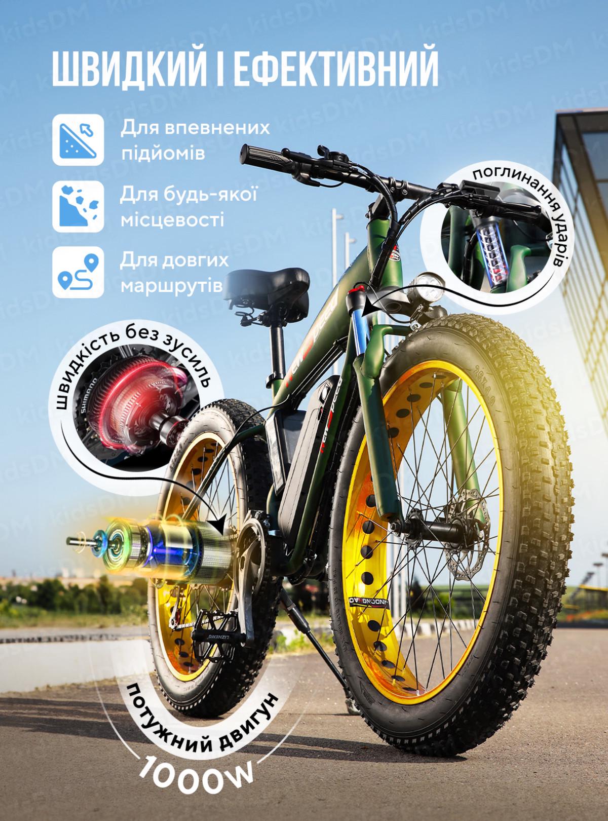 Електровелосипед New Speed ​​1000W 48V 13Ah з рамою та широкими колесами Чорний (66111) - фото 3