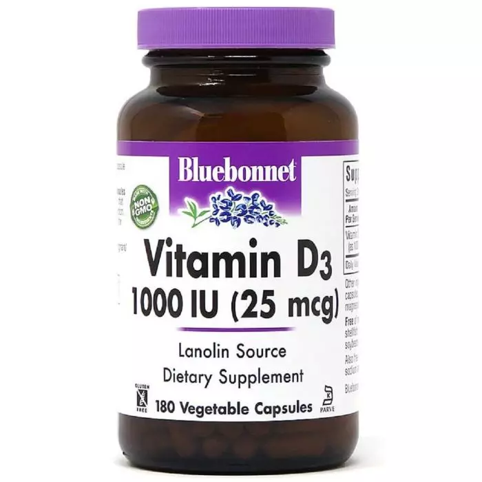 Витамин D3 1000IU Bluebonnet Nutrition 180 вегетарианских капсул (BLB0313)