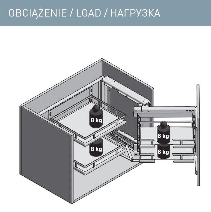 Карго для кухни универсальное GTV CORNER MovixPro с доводчиком плоский прут 450 мм Хром (KO-UMC450-01) - фото 5