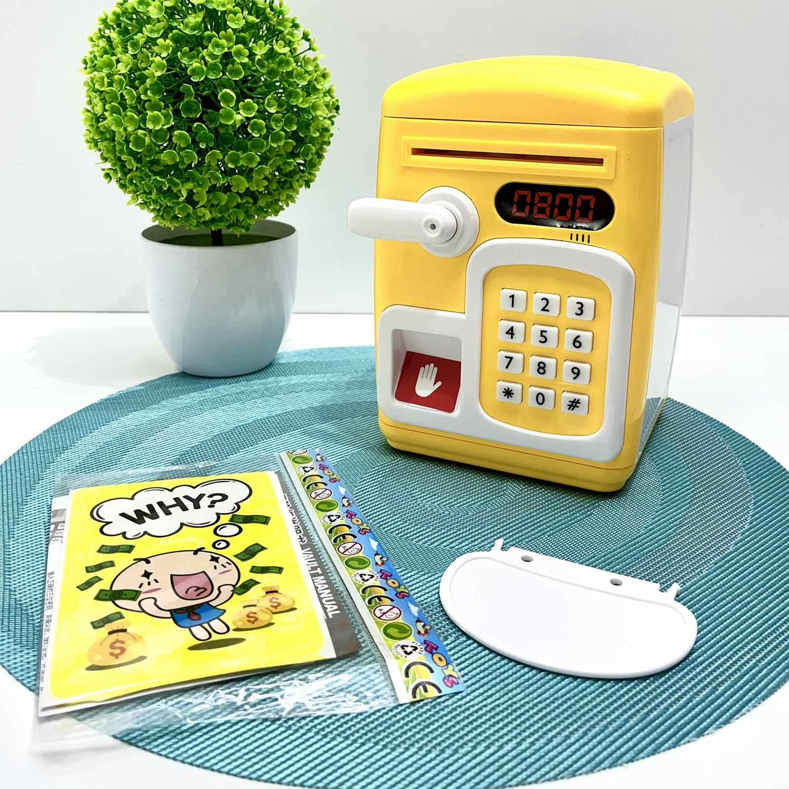 Сейф-копилка детский со сканером отпечатка пальца и кодовым замком Желтый (MK 5411)