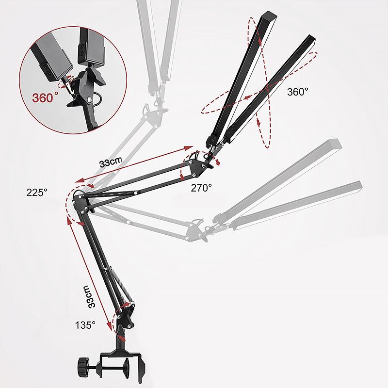 Настільна лампа LED Lesko M-018D подвійна світлодіодна складана затискна з поворотним кронштейном (2100662391) - фото 9