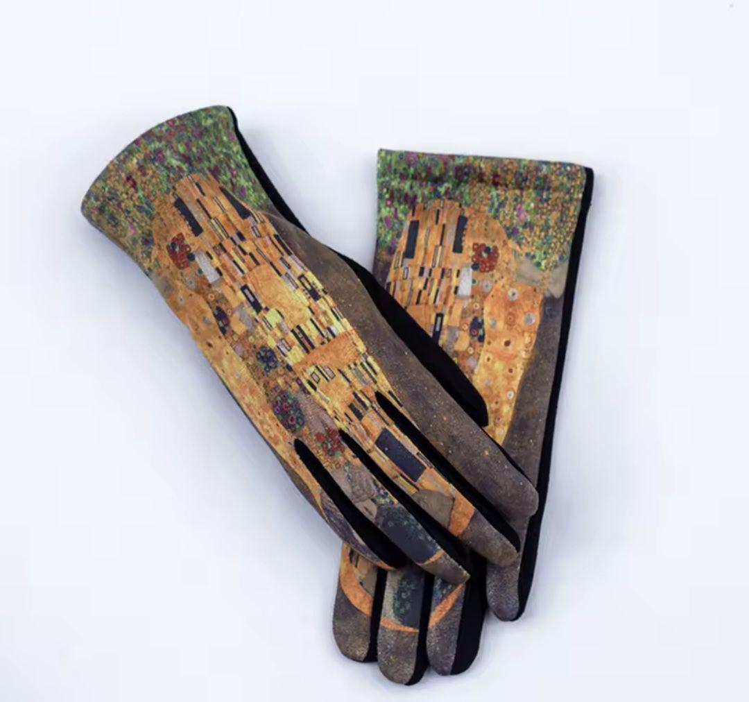 Рукавички жіночі теплі з художнім принтом Поцілунок (00006)