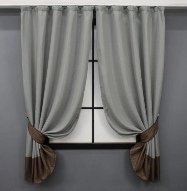 Комплект штор на кухню блекаут/лен 1,3х1,7 м 2 шт. Светло-серый/коричневый (033дк 12-0079)