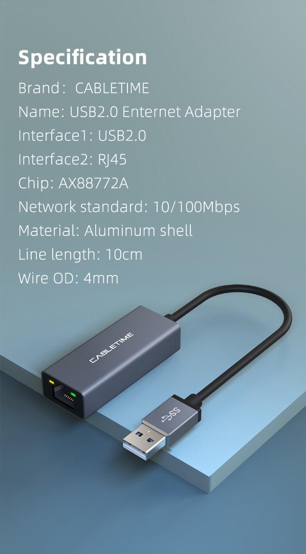 Кабель Cabletime USB A 2.0/RJ45 100 Mbps Ethernet 0,15 м Space Grey (CB52G) - фото 8