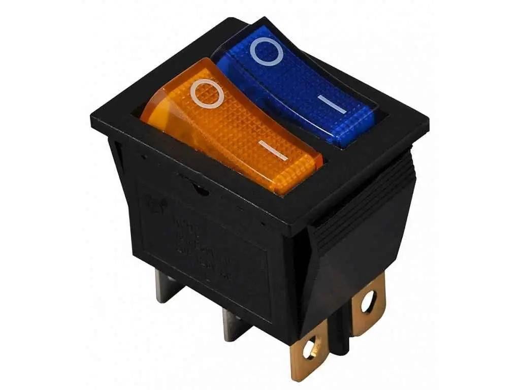 Переключатель двойной Lemanso LSW04 с подсветкой Желтый (КСD2-2101N)