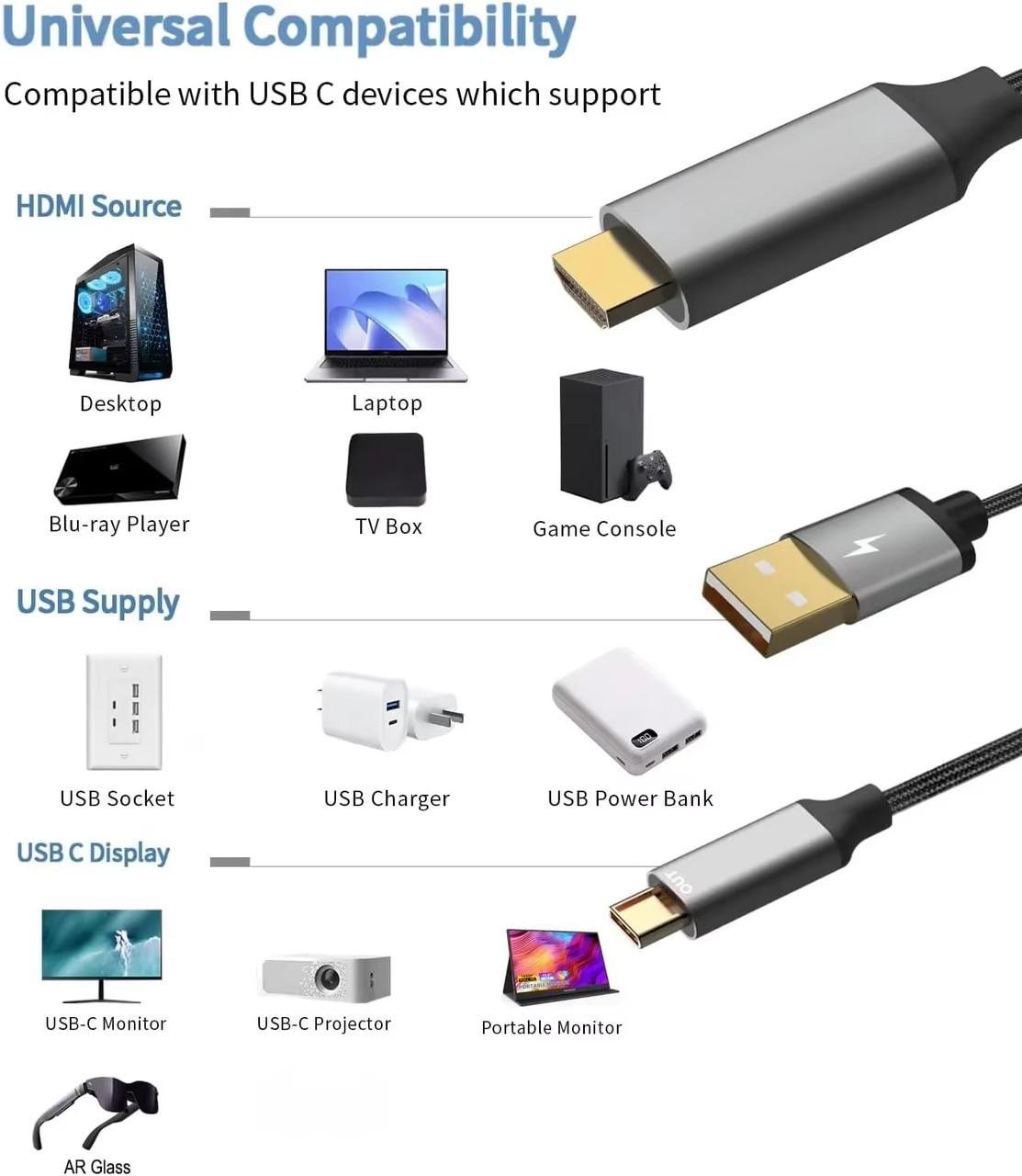 Кабель HDMI-USB-C 4K60 Hz без драйверов 2 м (000048416) - фото 6 Кабель HDMI-USB-C 4K60 Hz без драйверов 2 м (000048416) - фото 6