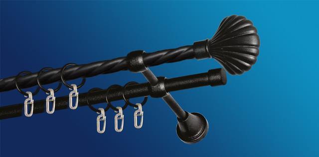 Карниз для штори Plastidea Мушля металевий кручений подвійний з гачками D 16/16 мм 140 см Чорний - фото 1